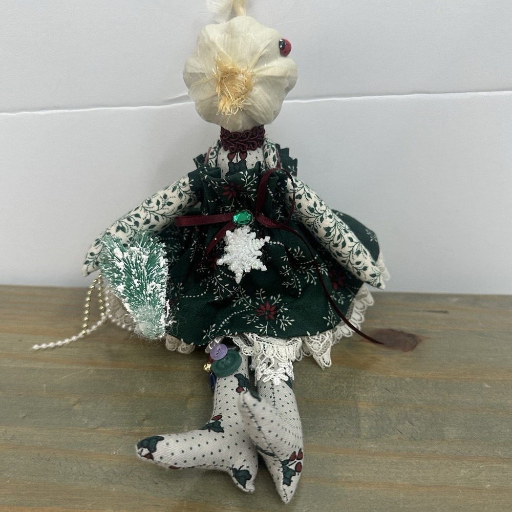 Handmade Garlic Doll Ornament Textile Folk Art Cloth Christmas Soft Gardening 8"